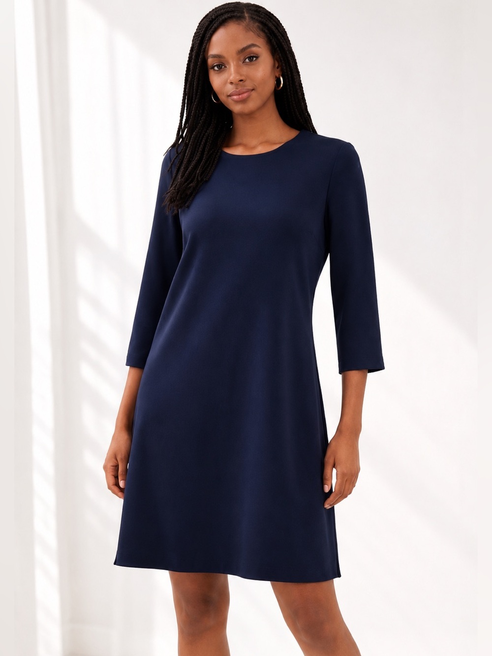 Tibi Navy Blue Shift Dress Large 3/4 Sleeve Minimalist Career Chic